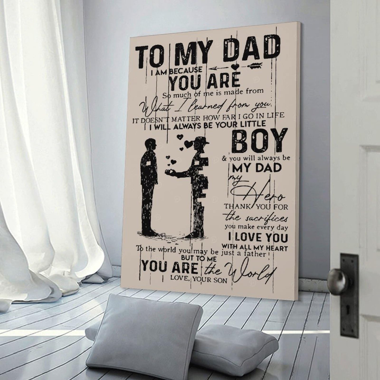 Junmoney Frame-Style-16 Father Day To My Dad Canvas Wall Picture 12X18inch(30X45cm), For Entryway, Lounge Links Or Small Walls, Decorative Canvas Styling For Entry Areas