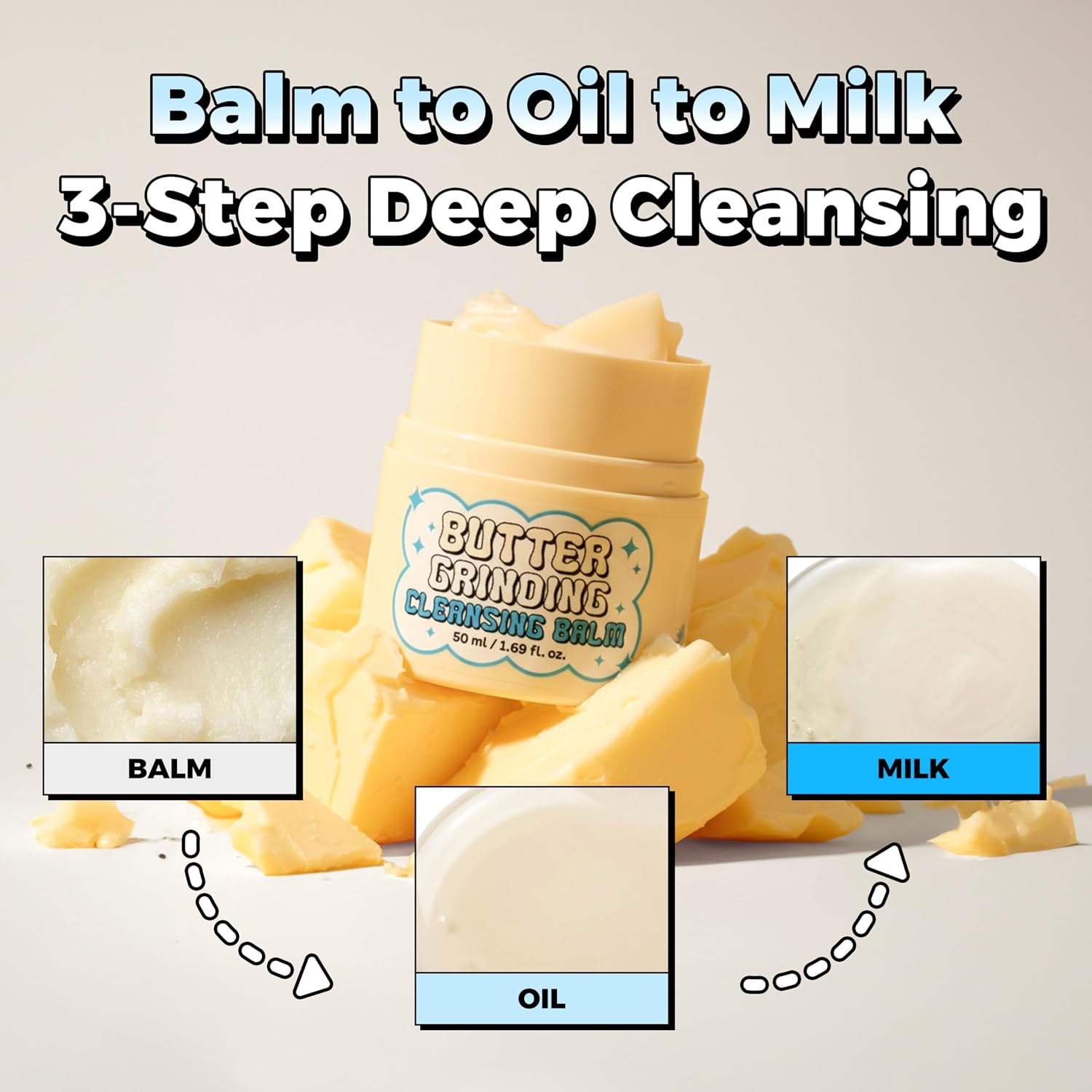 CHASIN' RABBITS Butter Grinding Cleansing Balm Makeup Remover, Facial Cleanser & Melting Balm with Ceramide & Shea Butter, Non-Greasy Balm to Oil, for Sensitive Skin, Korean Vegan Skincare, 1.69 Fl Oz