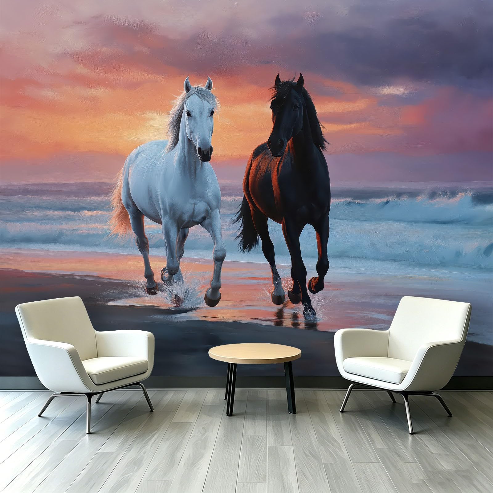 Vlies Fototapete Landschaftsmalerei Natürliche Harmonie 350x256 cm Braunes Pferd Sonnenuntergang Strand Foto Tapete für Büro Hauptwand Wohnzimmer Dekoration Sportclub - Vliestapete Wand Dekoration