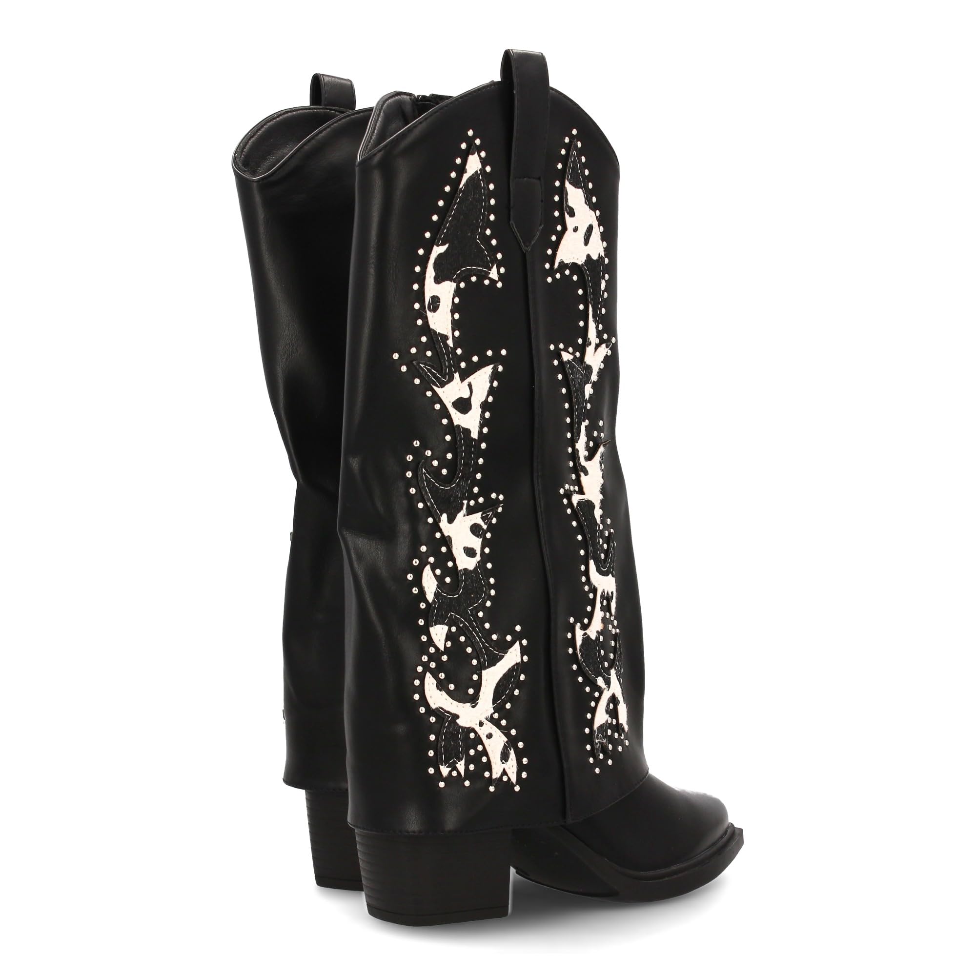 Bota Cowboy para Mujer con Estampados de Animal Print y Tachuelas Diseno Llamativo y Elegante. Ideal Otono Invierno.