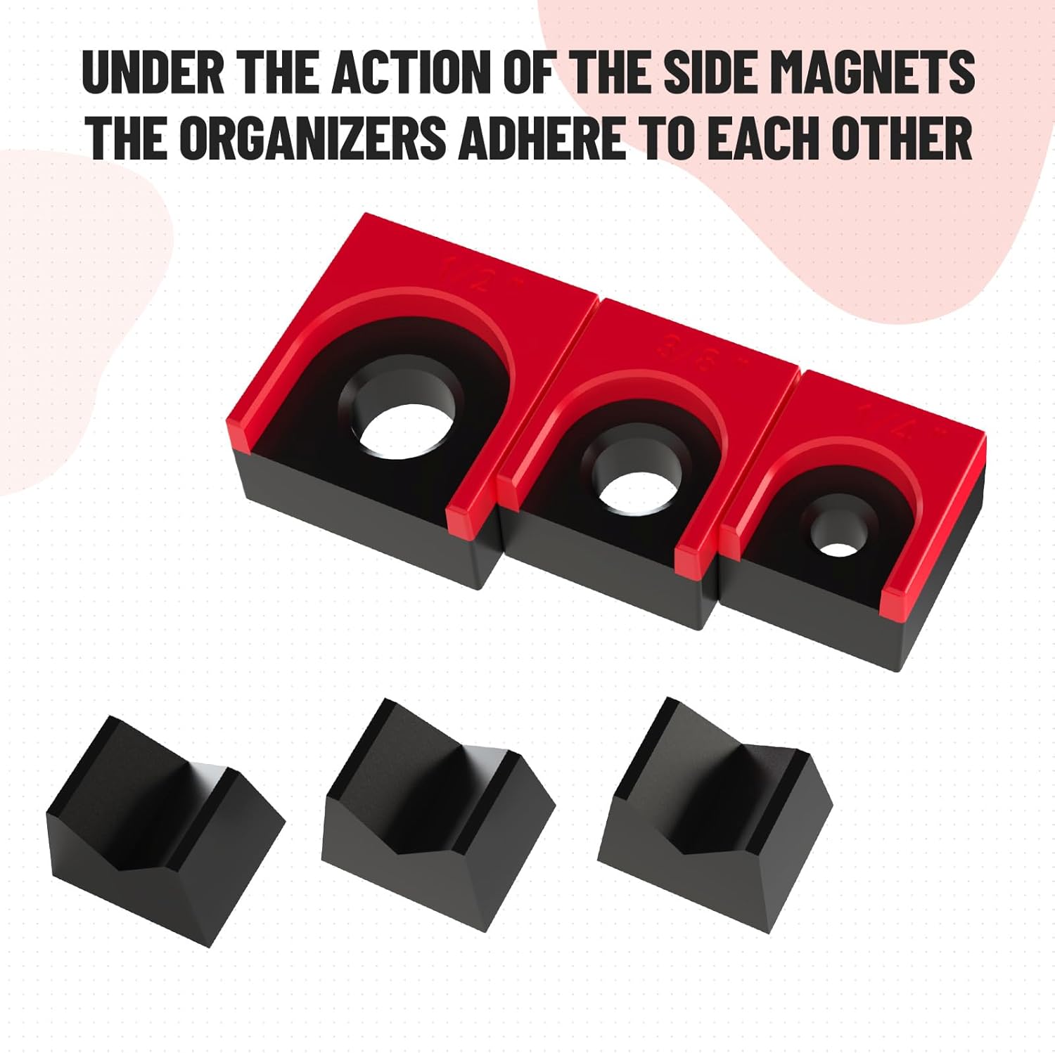 Ratchet Organizer Kit - 3 Pack Set, with Strong Magnets, Ratchet Organizer for Tool Box Drawer, Keep Tools Organized, for Garage, Workshop (Red/Black)