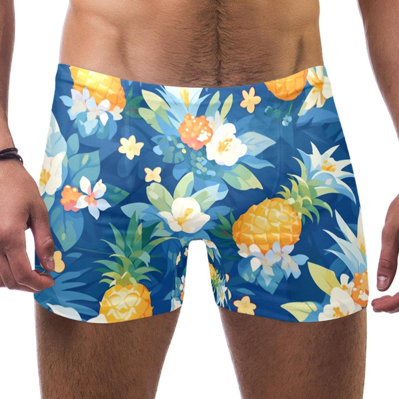 Mens Pineapple Art-1490 Jammer Swimsuit Elastic Waistband Short Boxer Swimsuit Board Shorts, XXL,