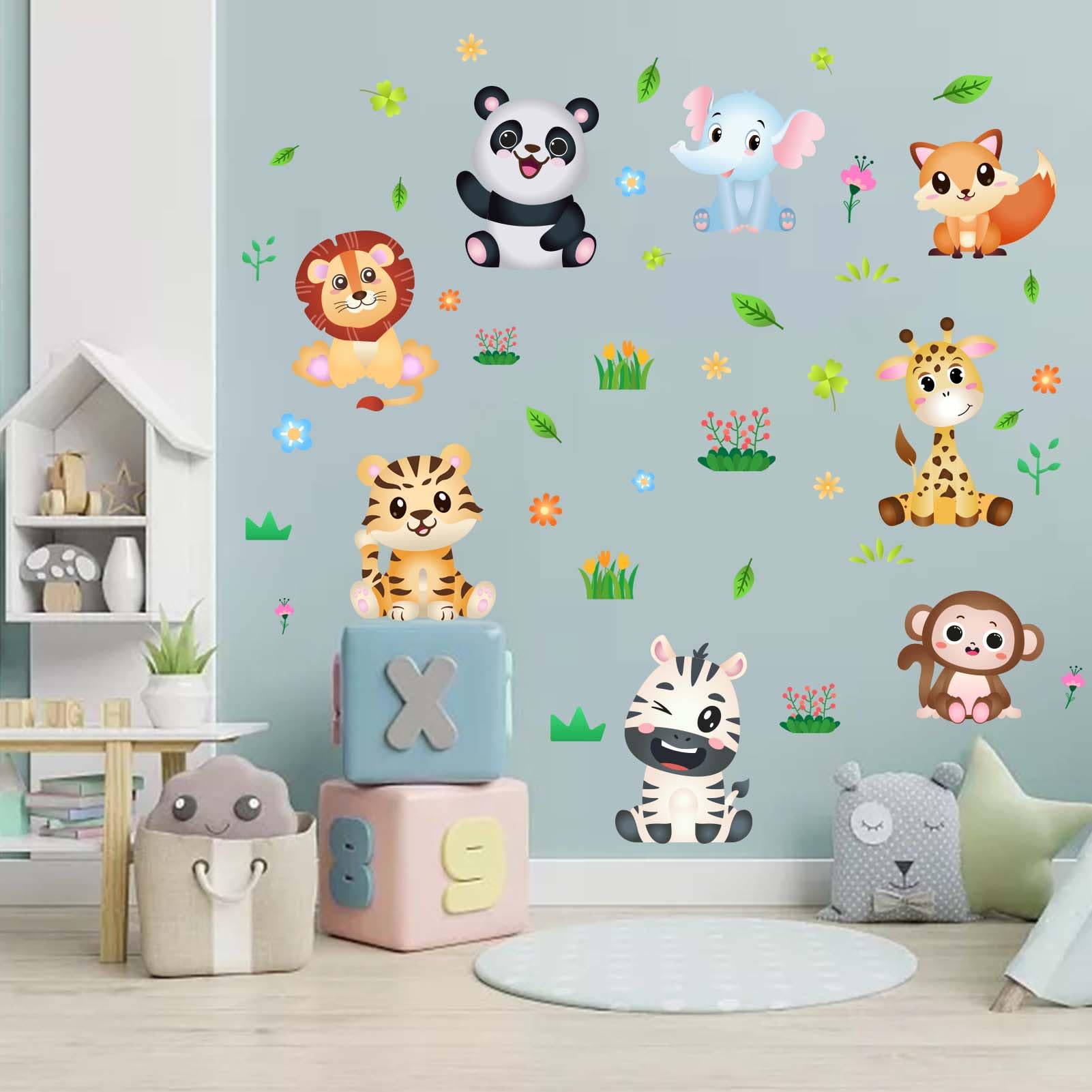 Cartoon Jungle Animal Wall Decals Set - Elephant Lion Giraffe Monkey Stickers For Kids Room - View #8