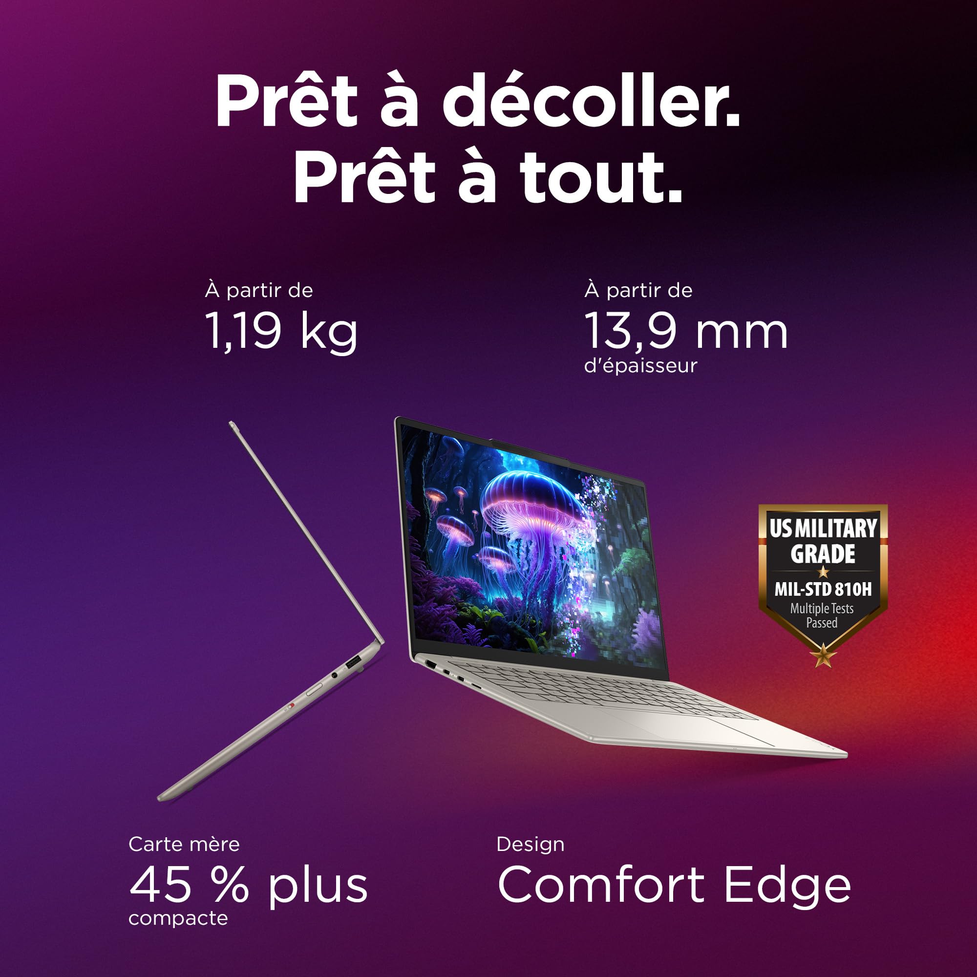 Lenovo Yoga Slim 7 14ILL10 - Ordinateur Portable Copilot + 14'' OLED 60Hz (Intel Core Ultra 7 256V, RAM 16Go, SSD 1To, Windows 11 Home) Clavier rétroéclairé AZERTY FR - Seashell