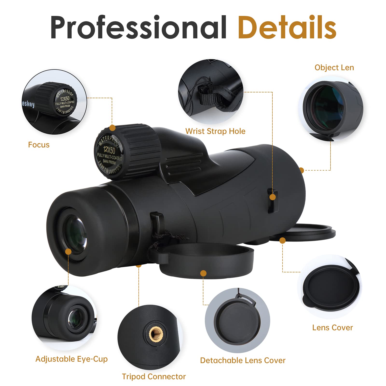 Télescope monoculaire de vision nocturne 10/12/15 x 50 haute puissance, étanche, résistant aux chocs, pour adultes, prisme Bak4 pour camping, chasse, observation des oiseaux, concert, gadgets de