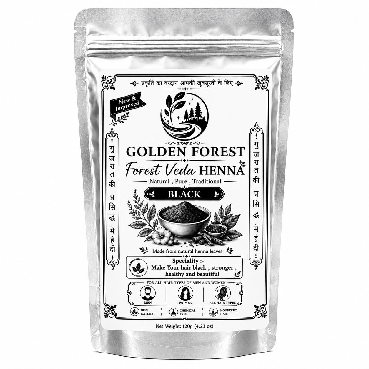 Golden Forest Forest Veda Henna Black Hair Colour Powder 120g | Herbal Heena with Natural Herbs | Natural Black Hair Colour | Chemical Free, No Ammonia | For Men & Women | Pack of 1-image-26