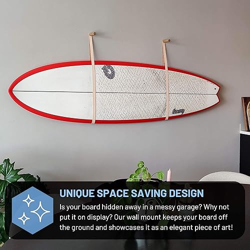 Miniatura 4 de ' Soporte de pared para tabla de surf, snowboard, longboard, wakeboard, roble sostenible y estante de cuero, el soporte perfecto para mostrar tus
