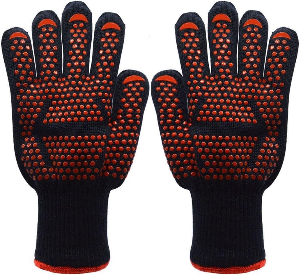 Koeads Fire Resistant Gloves Fire Pit 932°F, Heat Resistant BBQ Grilling Cooking Gloves For Barbecue Kitchen Outodor Cooking Baking Fireplace Accessories (Black+Orange)