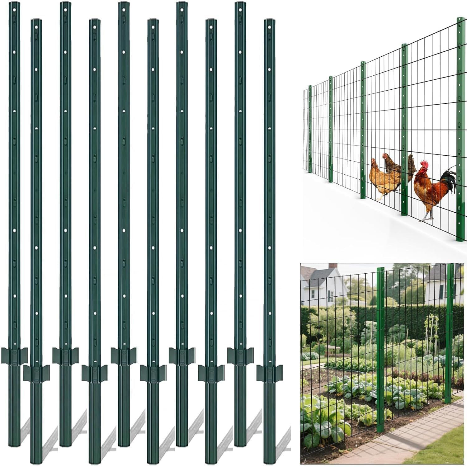 Fence Posts 122 cm, Metal Fence Posts with u‑Channel Design & Stable Anchor Base, Fencing Steel Poles with Adjustable Tabs, Anti‑Rust & Anti‑Weather Corrosion Coating for Garden, Farm