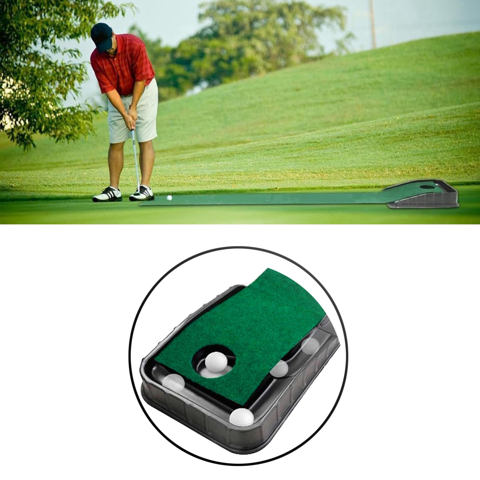 Golf Green – Tappetino portatile con ritorno automatico della palla, per interni con ritorno della palla, verde, mini golf pratica allenamento aiuto – casa, ufficio, ufficio