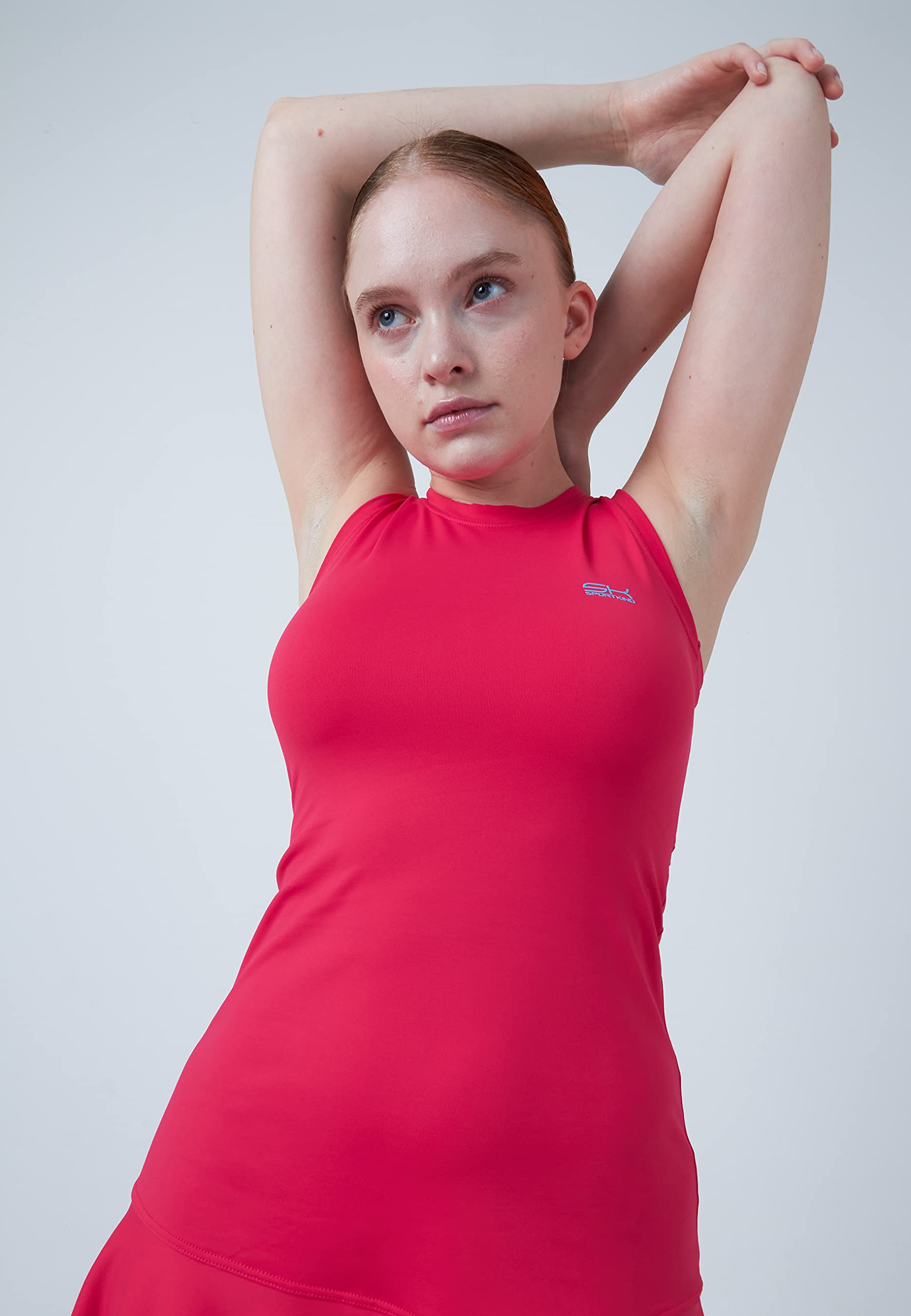 Sportkind Mädchen & Damen Tenniskleid Performance mit raffiniertem Rückenausschnitt UV-Schutz 50+ ärmellos Hibiscus pink Gr.