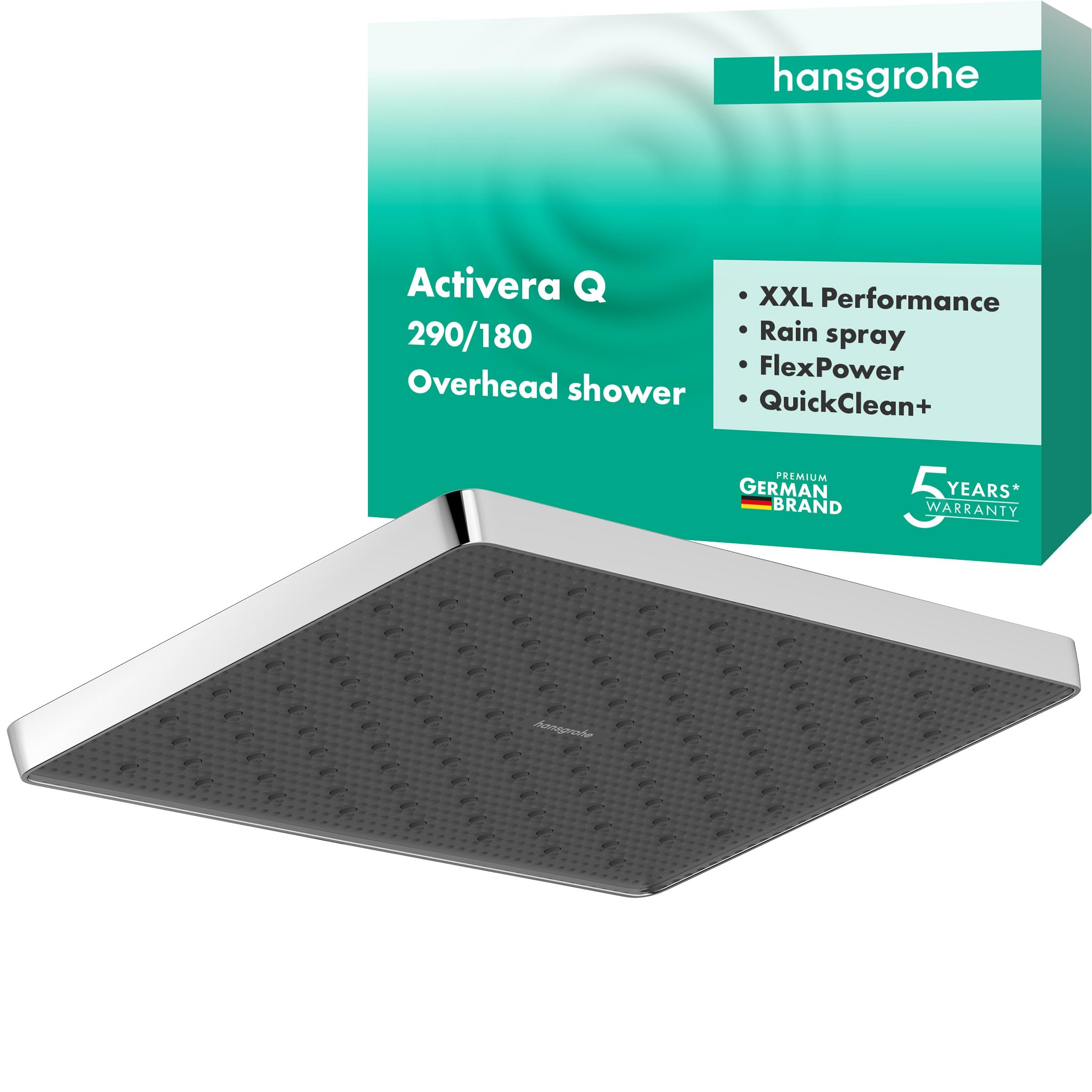 hansgrohe Activera Q - Kopfbrause, Duschbrause (290 x 180 mm), Regendusche mit 1 Strahlart für Wand- oder Deckenmontage, Brausekopf mit Antikalk-Funktion, Chrom, 28737000