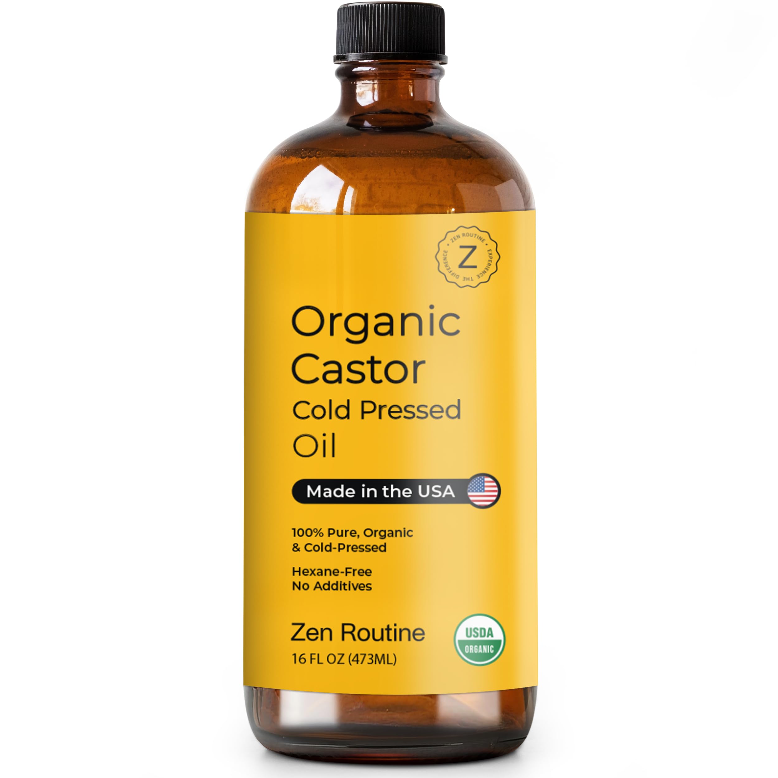 Organic Castor Oil - Castor Oil Organic Cold Pressed Unrefined Glass Bottle - 16Oz (Pack of 1) Pure Hair and Skin for Eyelashes, Eyebrows, and Body - Natural Moisturizer and Hair Growth Support