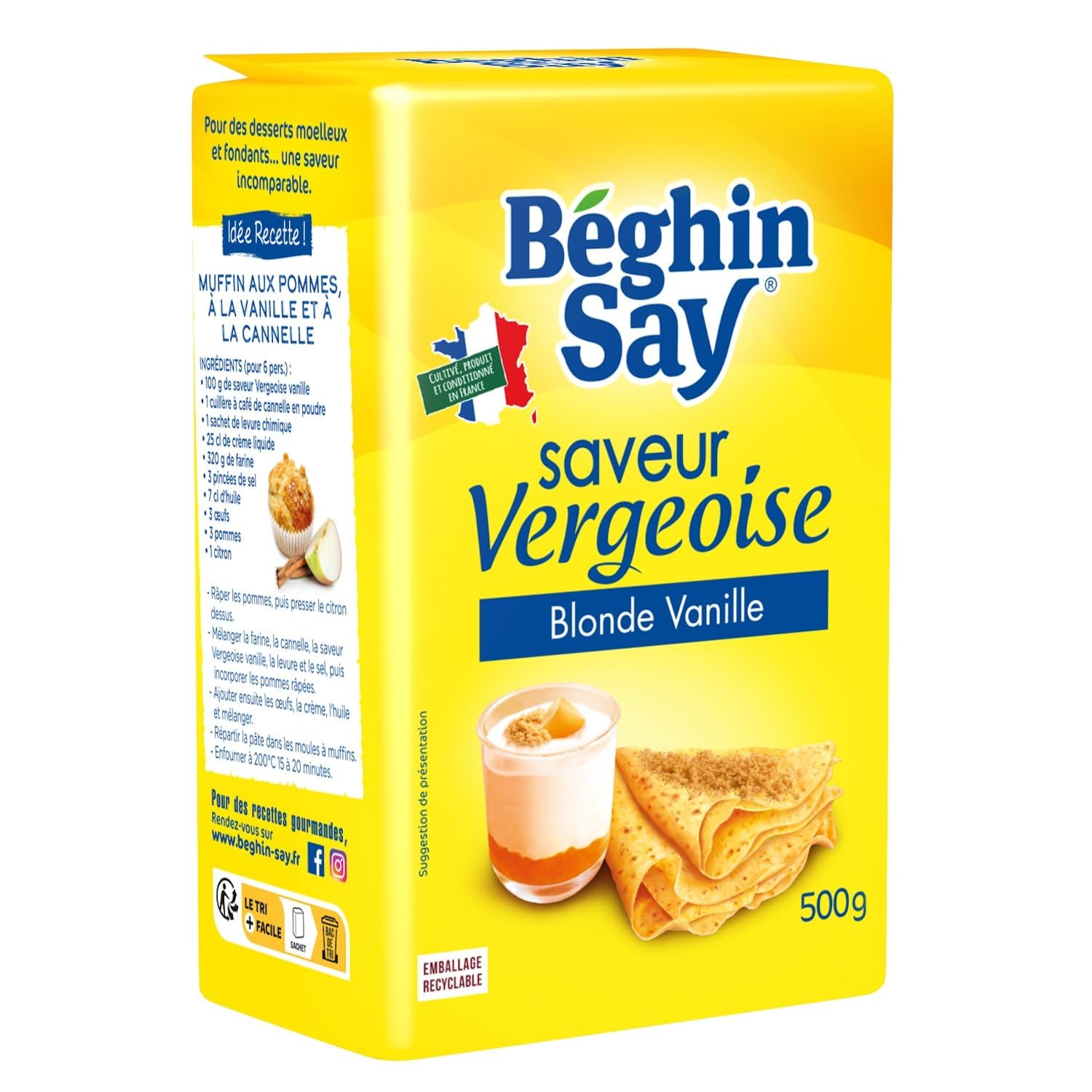 BEGHIN SAY – Sucre Vergeoise Blonde Aromatisé Vanille, Saveur Riche et Gourmande (500 g) - Le lot de 4