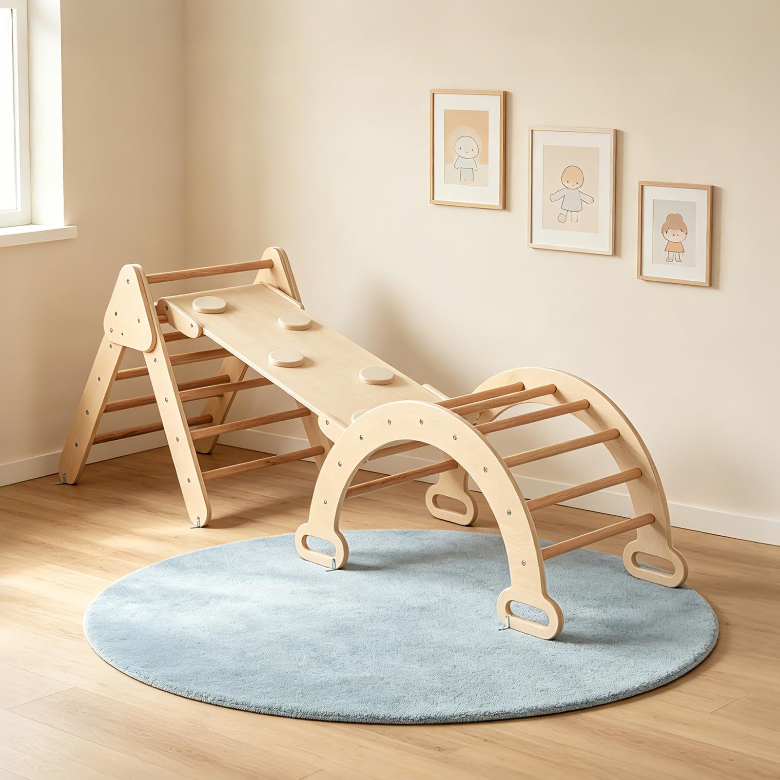 RELAX4LIFE 4 in 1 Triangolo da Arrampicata con Scivolo per Bambini, Arco da Arrampicata e Scala per Arrampicarsi in Legno, Montessori Giocattoli Bimbi 2 3 4 5 Anni