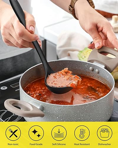 Miniatura 5 de Juego de 3 utensilios de cocina de silicona, cucharón de sopa, tenedor de pasta, cuchara de slottee, antiadherentes, sin BPA, utensilios de cocina