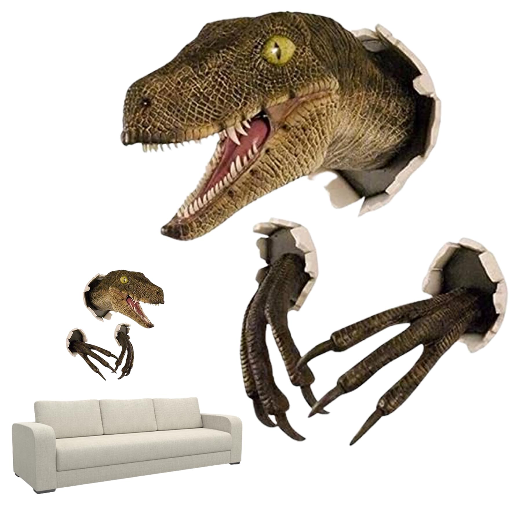 Weduspaty Dinosaur Head Wall Mount 3D Dinosaur Wall Art Sculpture Wall-Mounted Resin Dinosaur Statue Dinosaur Bedroom Accessories for Home, Taxidermy