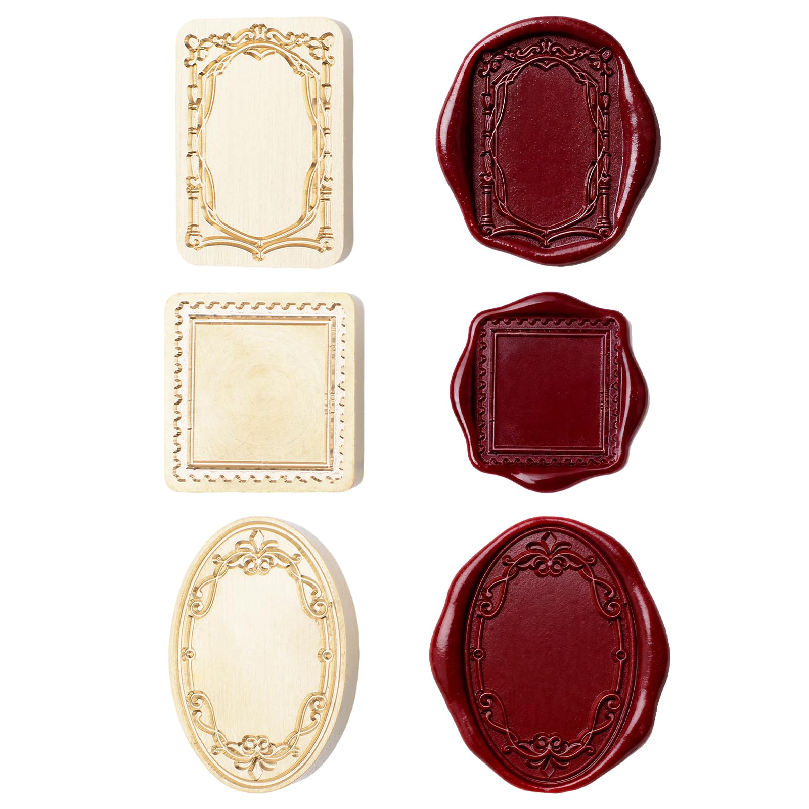URROMA 3 Pcs Set Vintage Frame Wax Seal Stamp Heads, Metal Embossed Stamp Heads Round/Square/Irregular Wax Seal Stamp Heads for Handicrafts Envelope Decoration