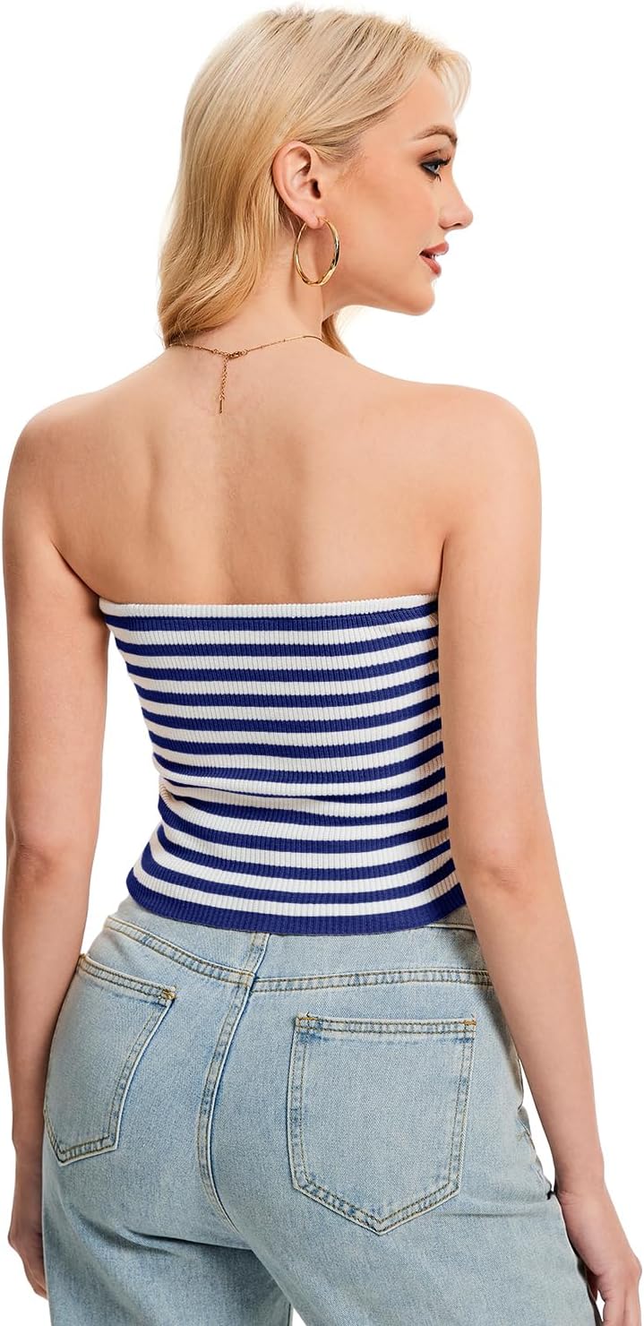 Womens Tube Tops Twist Knot Summer Strapless Y2K Crop Top Ribbed Knit Vacation Outfits - Image 4