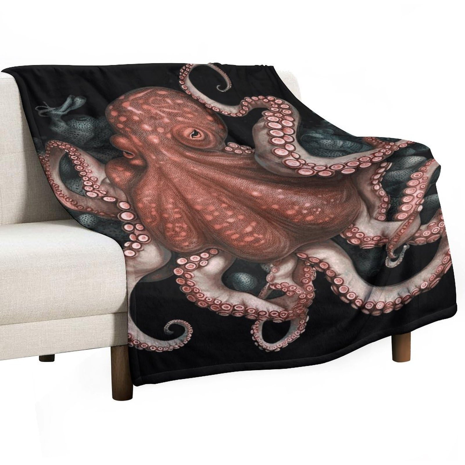 Couverture en flanelle douce et motif pieuvre entrelacée ultra confortable