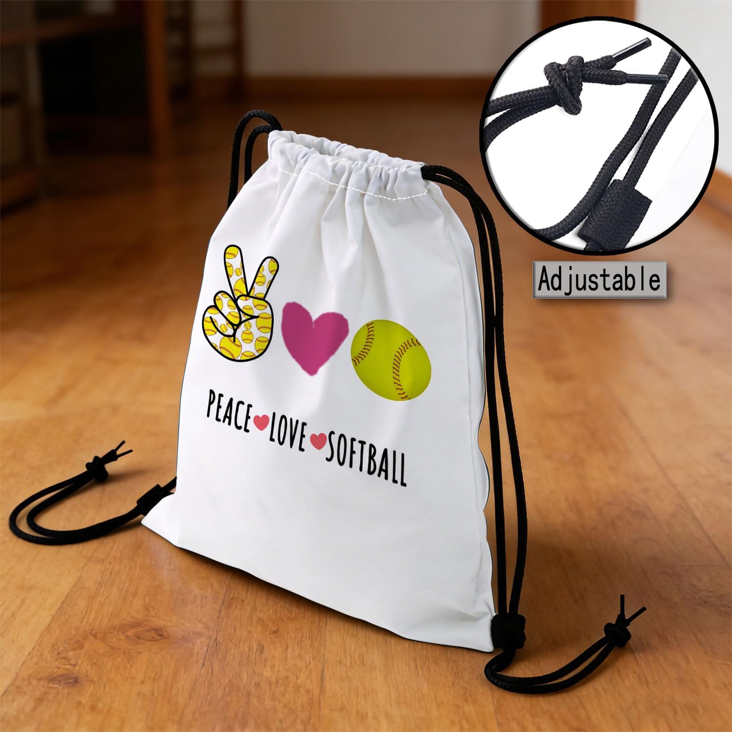 Peace Love Softball Dual-Sided Print Drawstring Bag image 4