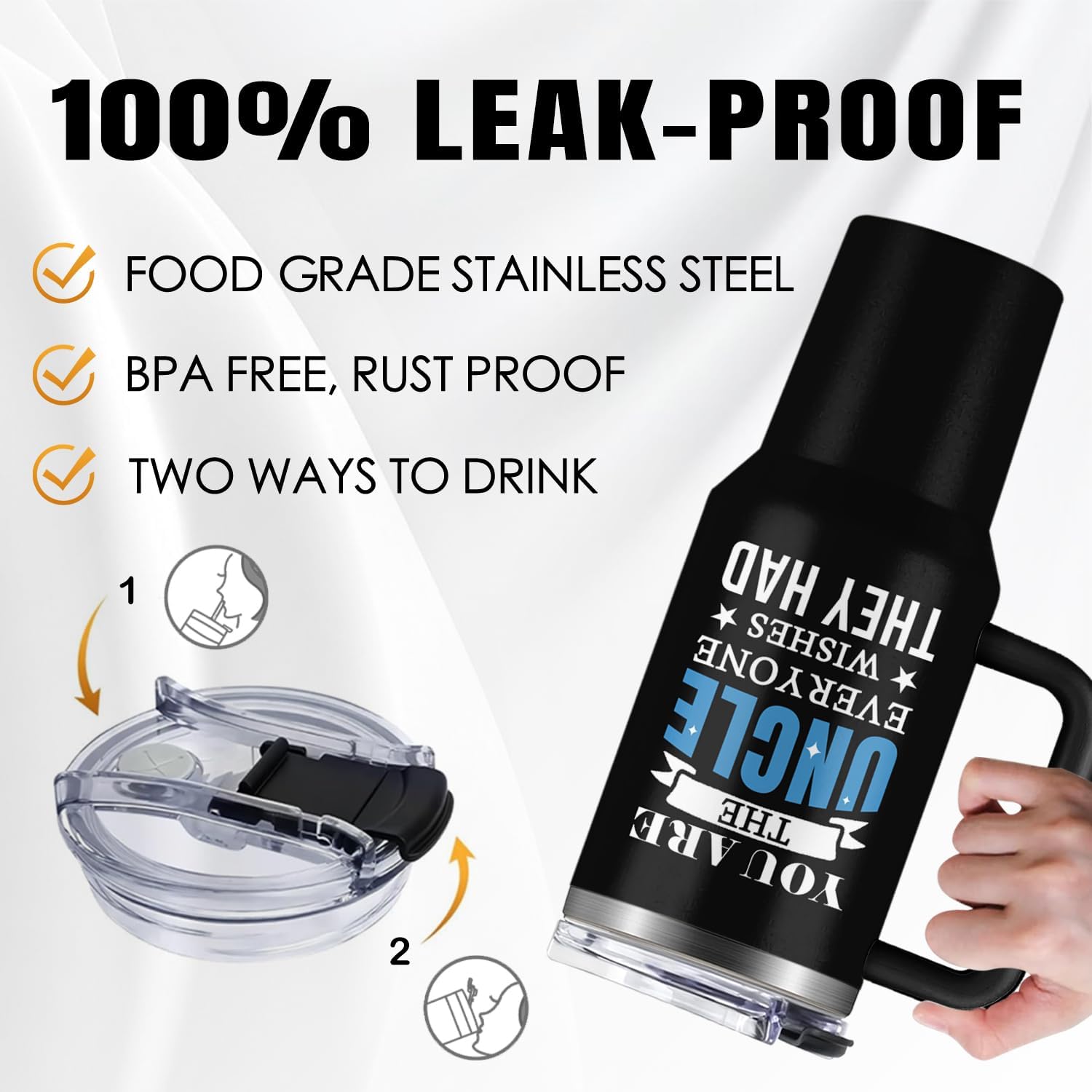 Gifts for Uncle, Uncle Tumbler 40oz With Handle, Best Uncles Gifts From Niece Nephew, Funny Uncles Gift for Father's Day Birthday Christmas, Gift for Funcle Coffee Mug - Image 4