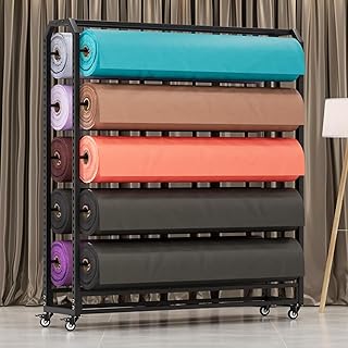 Large Textile Commercial Fabric Roll Storage Rack, 10-roll Movable Vinyl Paper Organizer with Adjustable Hanging Rods, Heavy-duty Sewing Room/Curtain Studio Display