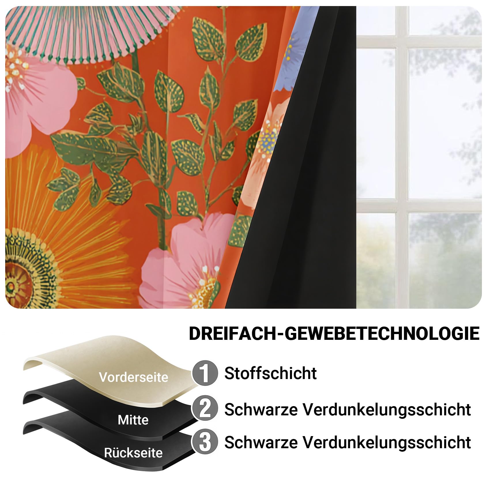 Générique Lot de 2 Rideau Occultant Fleur Bohème, Impression Floral Hippie Rétro Rideaux de Fenêtre Thermique Isolants Anti Bruit a Oeillets Rideaux Chambre Salon 140x245 cm L380y