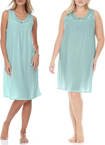 Ezi Women's Cotton-rich Sleeveless Nightgown,L,Mint