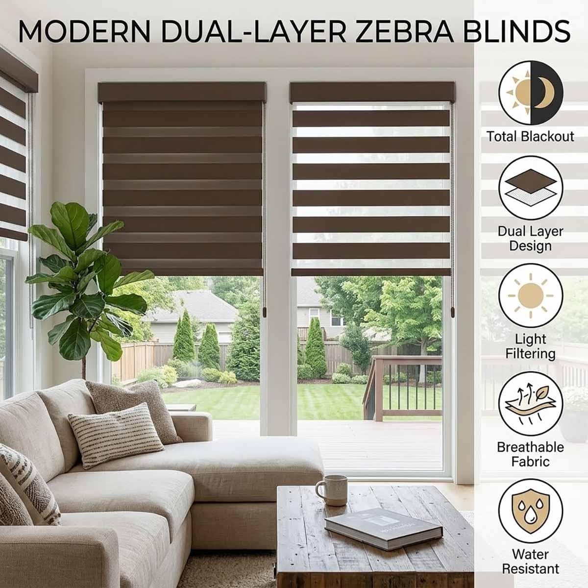Zebra Blinds For Indoor Windows, Room Darkening Roller Window Shades