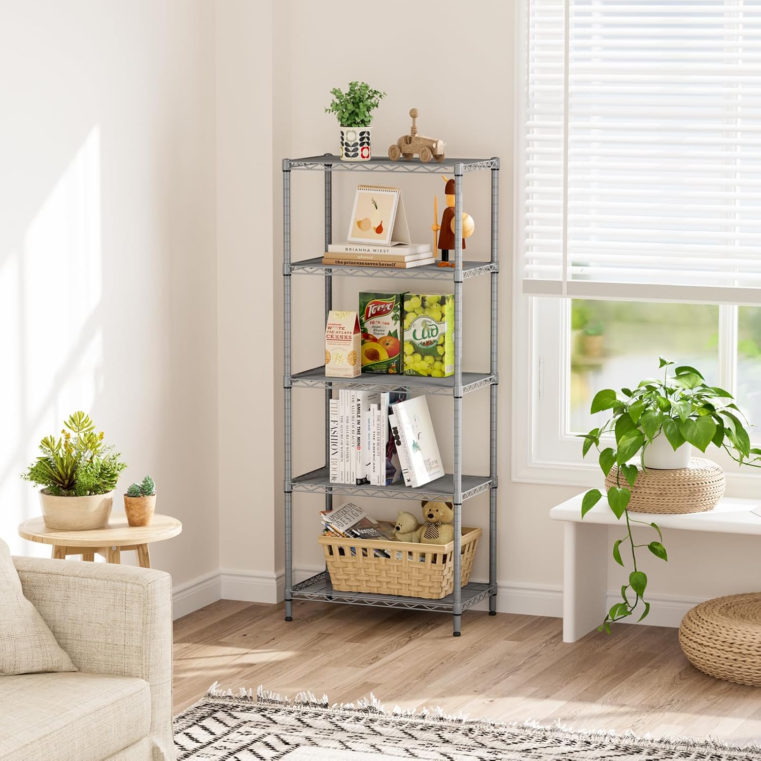SINGAYE 5 Tier Storage Garage Shelving Units Heavy Duty Wire Shelves Pantry Metal for Pantry Closet Kitchen Laundry Bathroom Organizers Shelf Home Shorage Gray