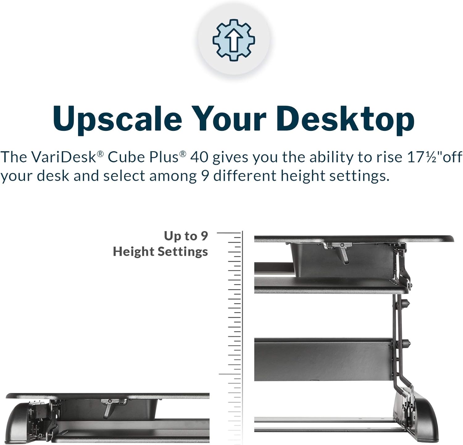 Vari VariDesk Cube Plus 40 - Two-Tier Cubicle Standing Desk Converter for Dual Monitors - Adjustable Height with Spring Assisted Lift and Dual Handles - Home Office Use - Fully Assembled, Black