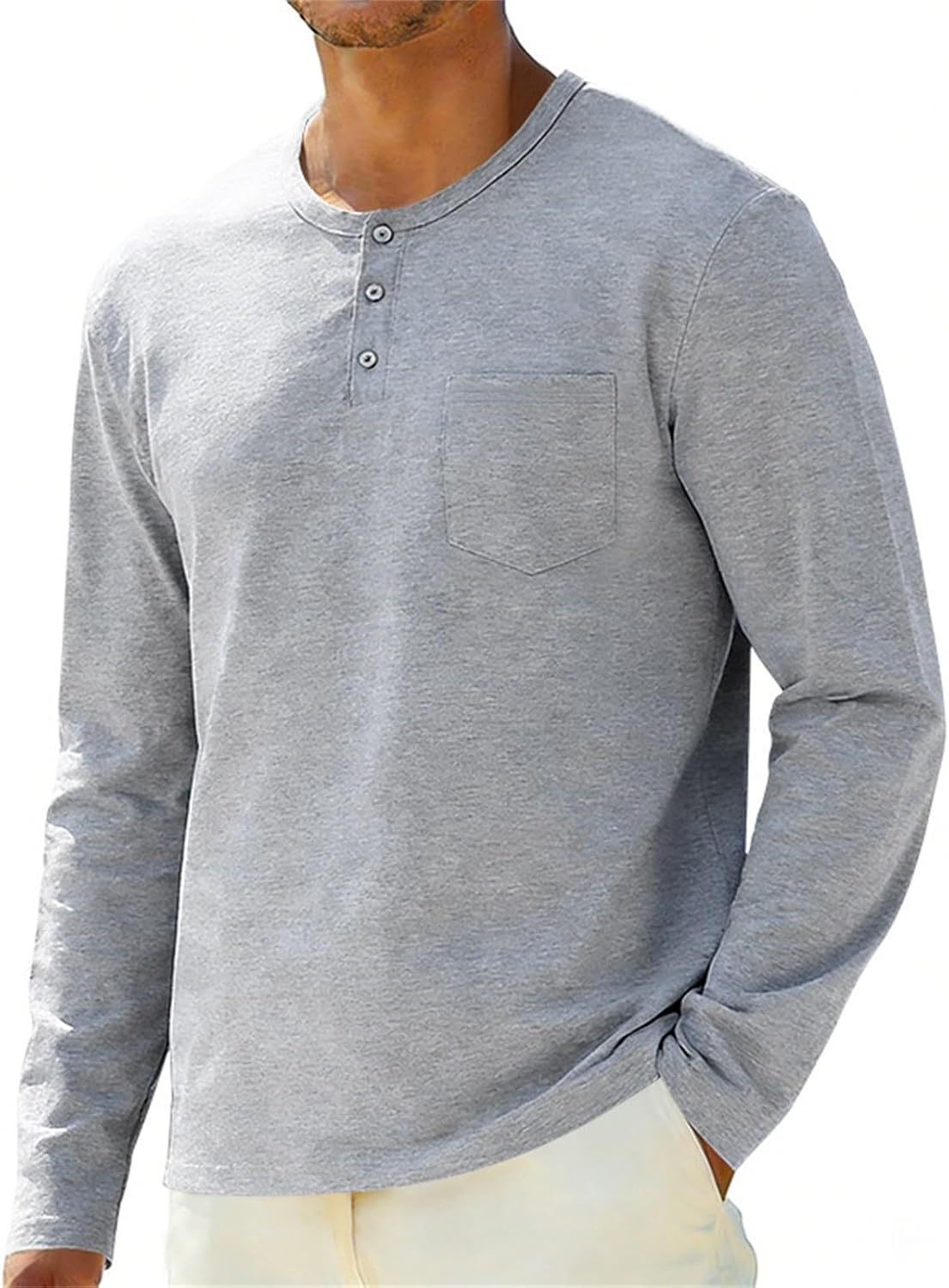 Men Ribbed Henley Shirt,High Stretch Slim Fit 4 Button V Neck Layering Top