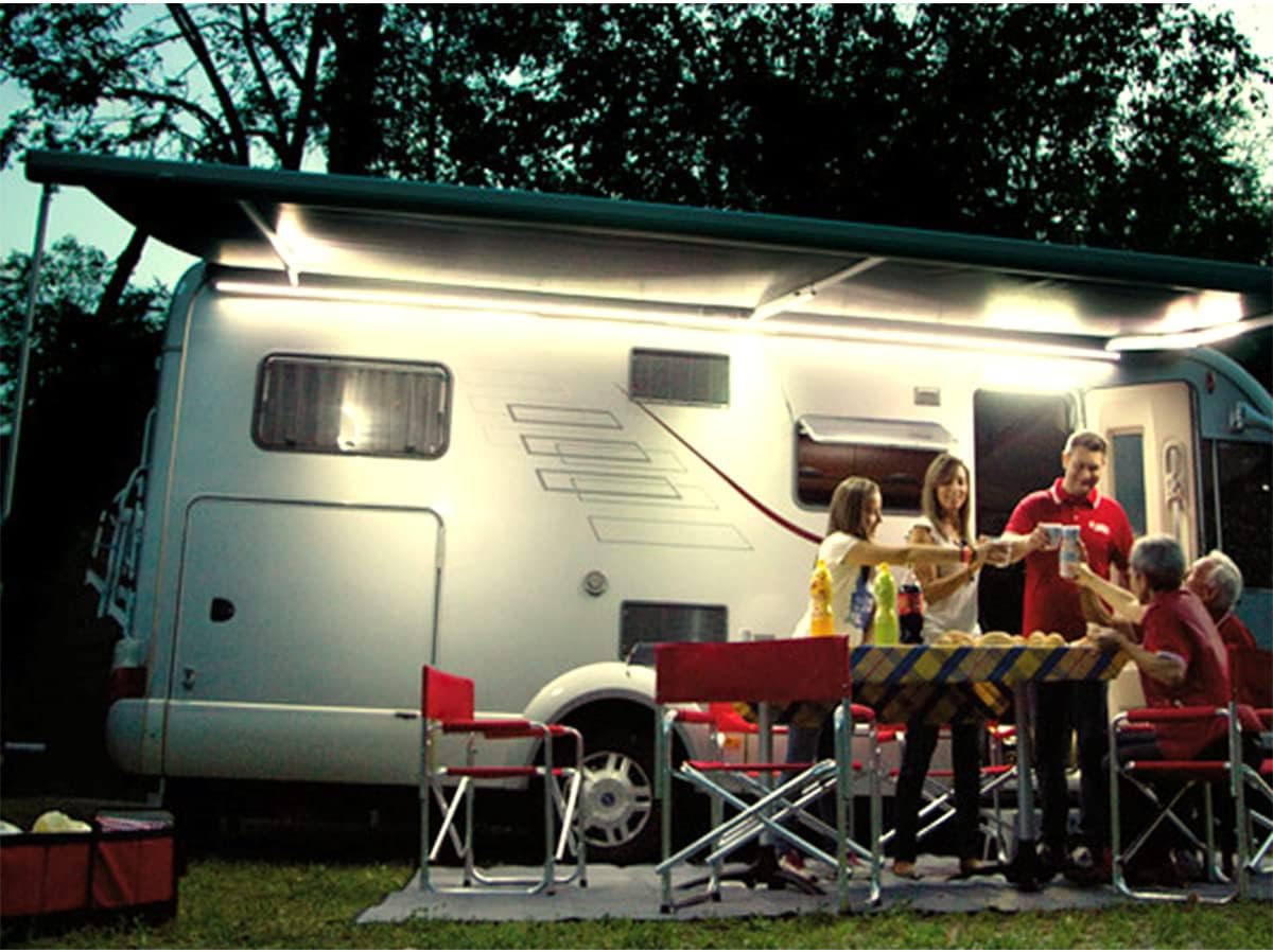 12V LED Exterior Porch Awning Light Camper Trailer Light Strip 20inch DIY Lights Kit for RV Trailer Outdoor Lighting Warm White 1800LM, with Dimmer Switch