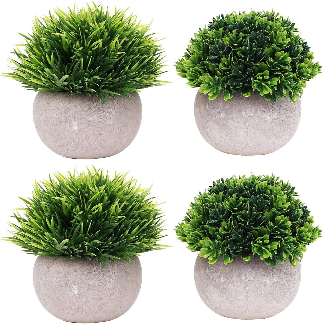 4 Packs Small Fake Plants Artificial Mini Potted Plants Artificial Plants for Home Decor Indoor Faux Plants in Pots Centerpiece Topiary Shrubs for Bathroom Decoration, Green