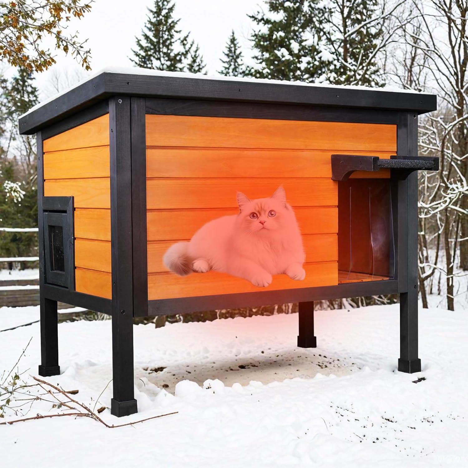 Outdoor Insulated Cat House for Stray Cats Weatherproof Shelter with Openable Asphalt Roof and Escape Door