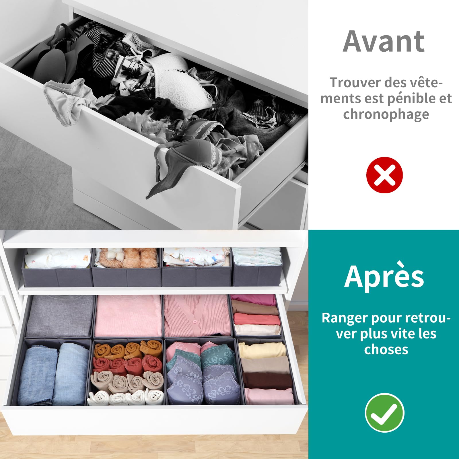 Juego de 16 cajones organizadores compatibles con armario PAX 100 x 58 cm, cajas de tela plegables con base estable para ropa, color gris