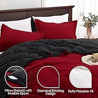 Vista 4 de Basic Beyond Juego de edredón tamaño individual – Juego de edredón de color rojo individual, juego de edredón reversible para todas las estaciones