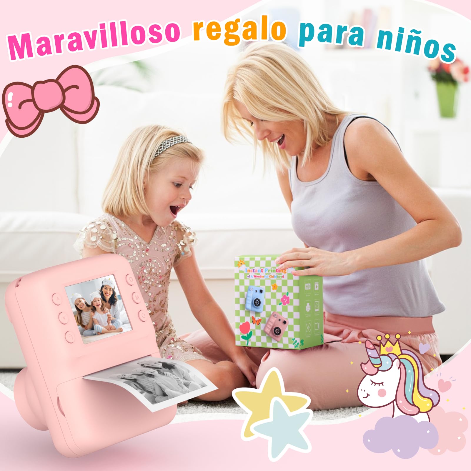 Camara Fotos Infantil Instantanea, Regalo Niña 3 4 5 6 7 8 Años 2.4" HD Camara Fotos Infantil Juguetes Niñas 3-12 Años Regalos Cumpleaños Niños Cámara Instantánea Niños Regalos Navidad