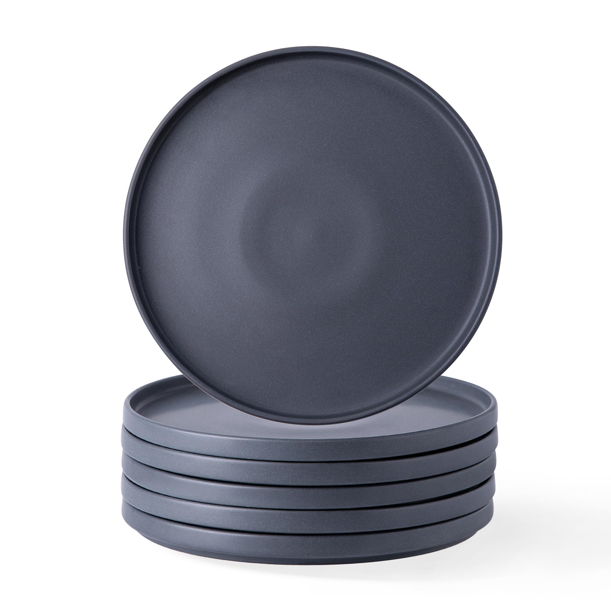AmorArc Ceramic Dinner Salad Plates Set of 6, 8.5 Inch Reactive Matte Glaze Dish Set, Dessert, Salad, Appetizer, Small Dinner Plate, Microwave, Dishwasher Safe,Scratch Resistant,Matte charcoal gray