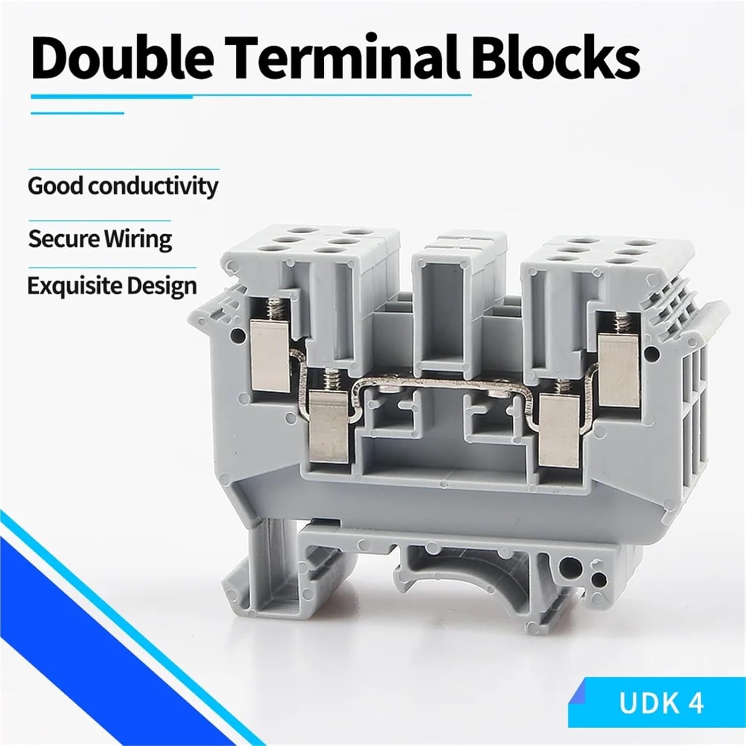 50Pcs UDK-4 Din Rail Terminal Blocks Feed Through Screw Connection Multi Conductors Wire Conductor UDK4