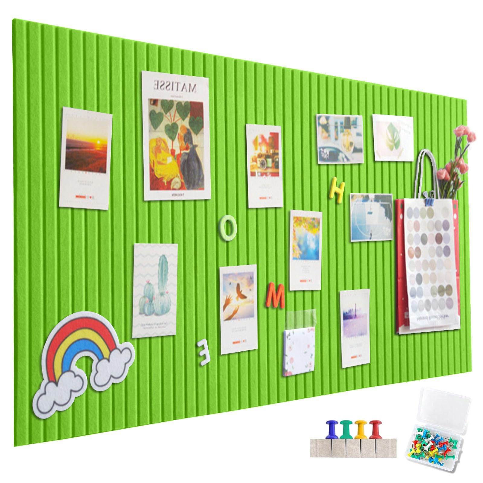 Large Felt Notice Board, Self-Adhesive, 60 x 40 cm, Felt Board, Vertical Stripes, Decorative Notice Board, Foldable Photo Board, Memo Boards, Bulletin Board for Office, Kitchen, Fruit Green โ image 1