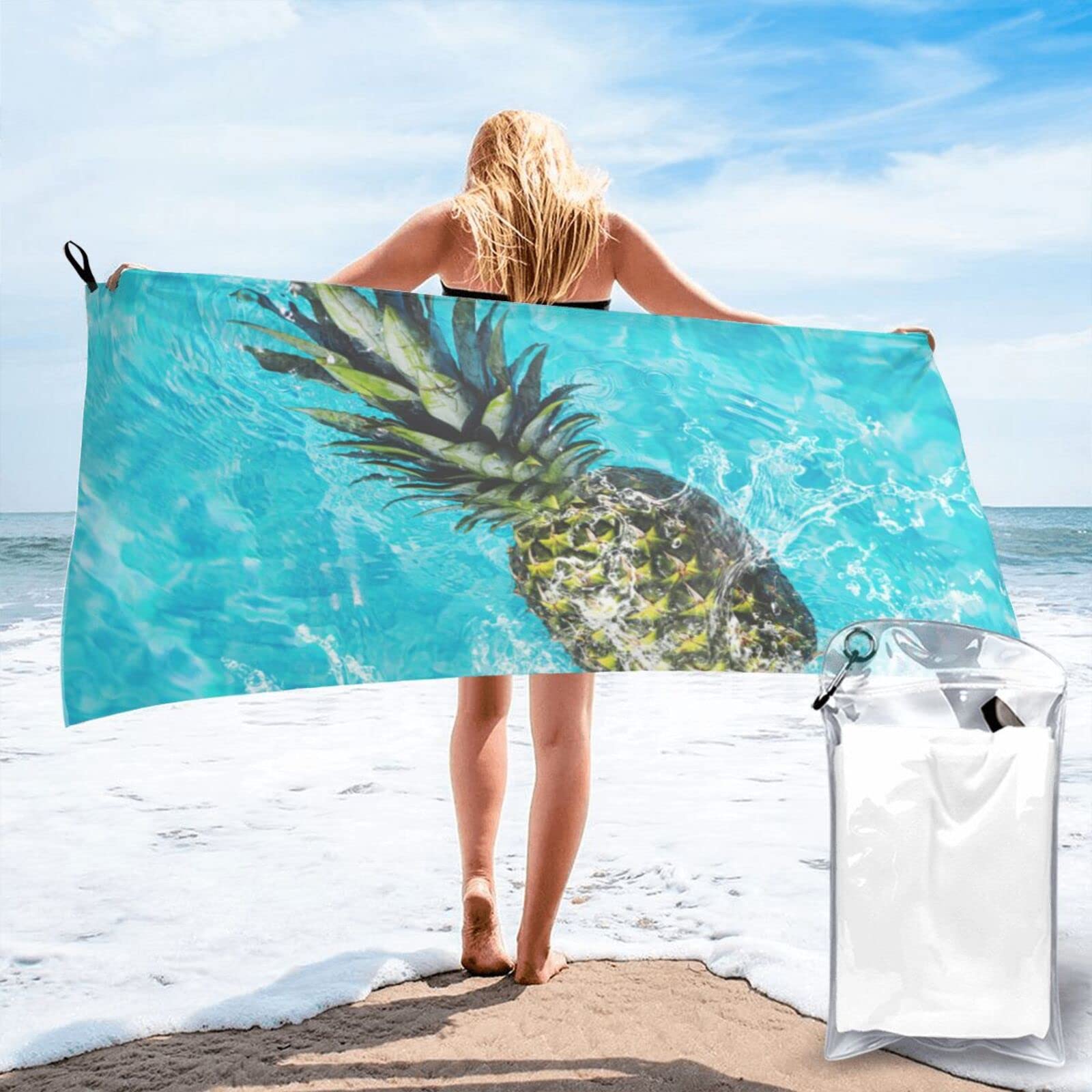Lawenp Fruit Pines Microfiber Beach Towel Adults Large Quick Drying Bath Towel Travel Towels with Pouch 31.5"x63"
