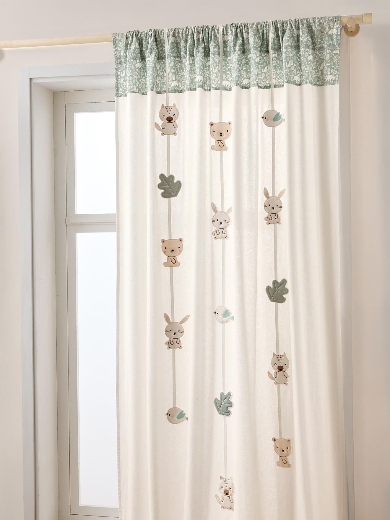 VERTBAUDET Rideau tamisant Guirlande dans Les Bois Vert Sauge 135X240