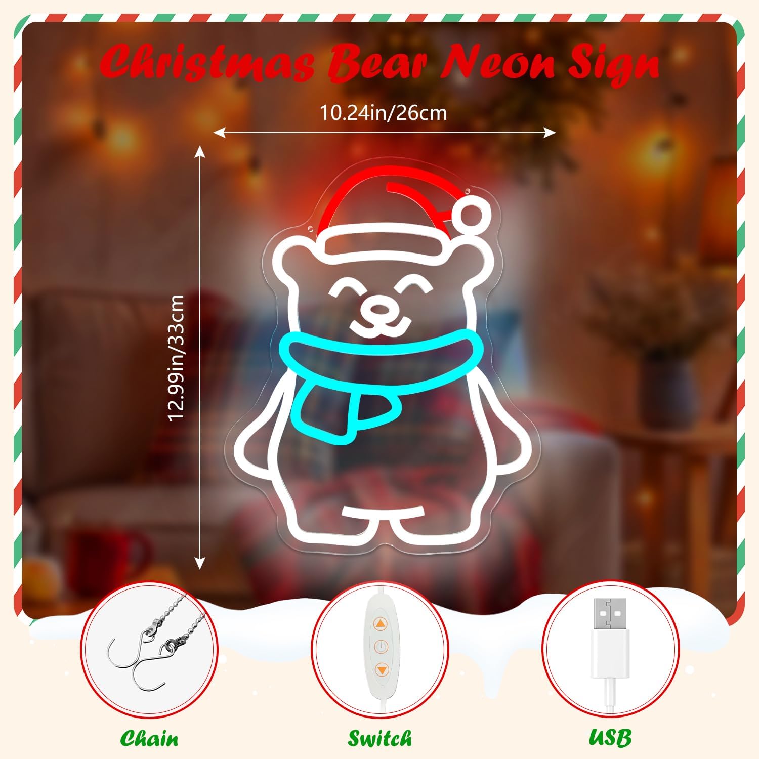 Polar Bear Neon Sign Christmas Neon Light for Bedroom Living Room USB Powered Christmas LED Signs White Bear Light Up Sign for Party Children Kids Room Colorful LED Light Sign Wall Gifts for Kids - Image 2