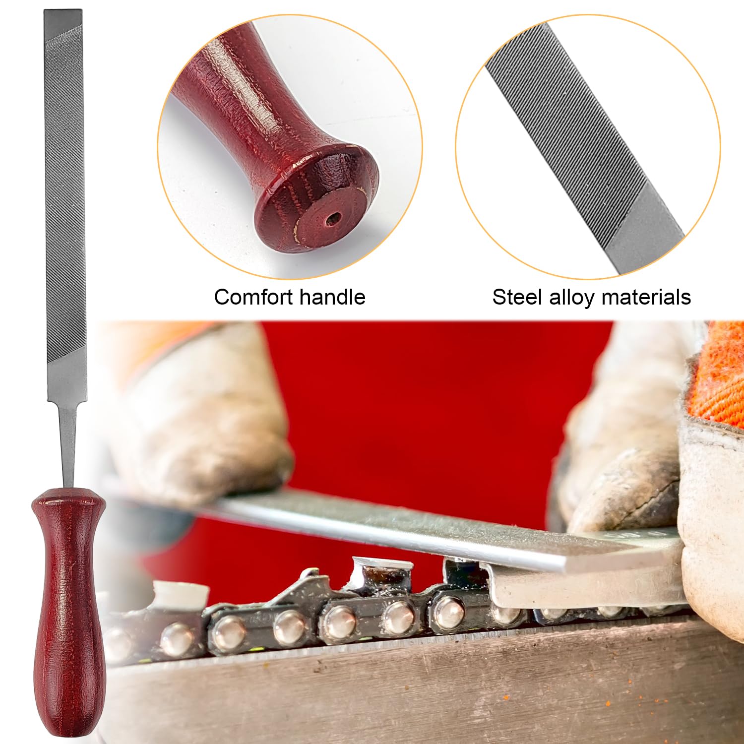Kit Affûteuse Chaîne Tronçonneuse 11 Pièces - Acier Haute Qualité Avec Limes, Jauges Et Accessoires (Orange)