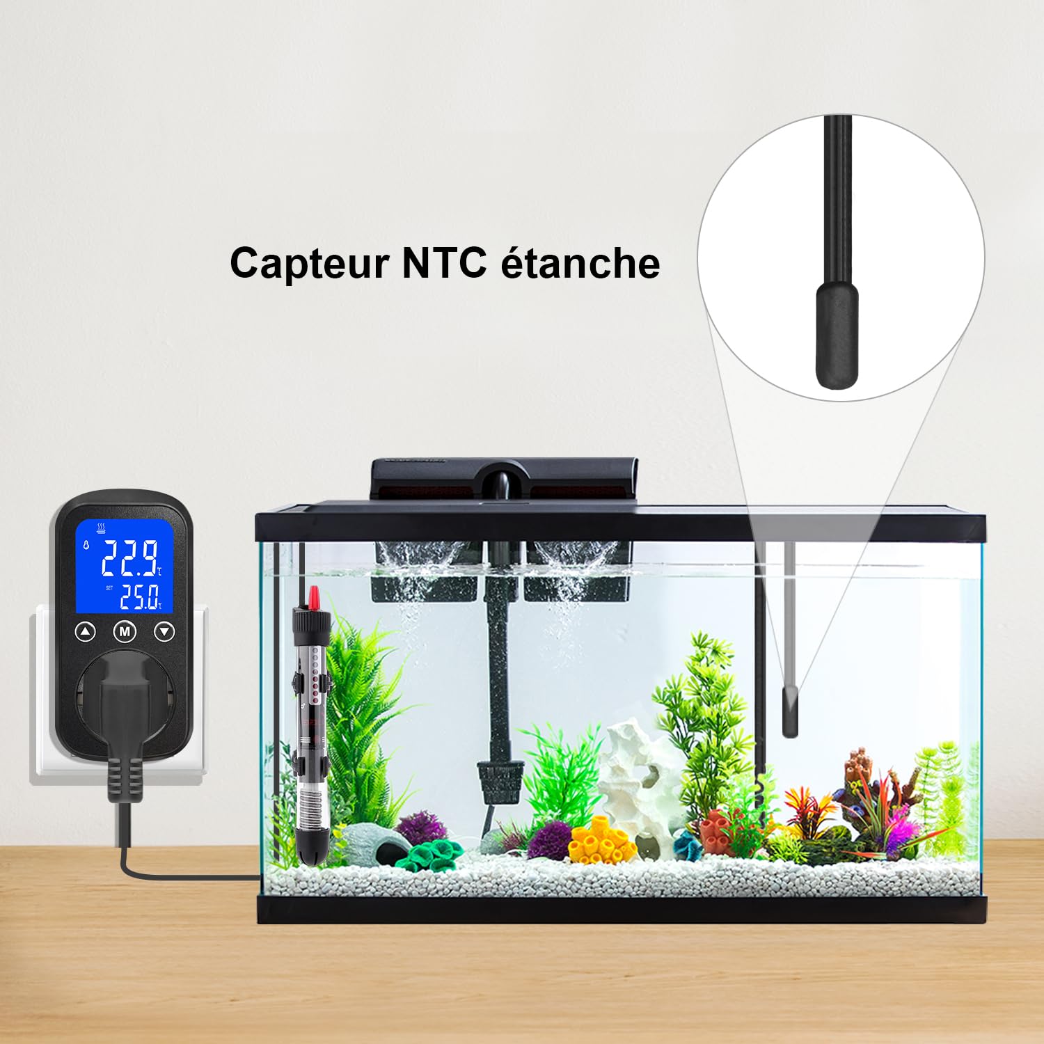 KETOTEK KT2000 Régulateur de température numérique avec capteur étanche, Prise pour Thermostat de Chauffage et de Refroidissement, pour Aquariums,terrariums,Greenhouse,vivariums,Reptiles
