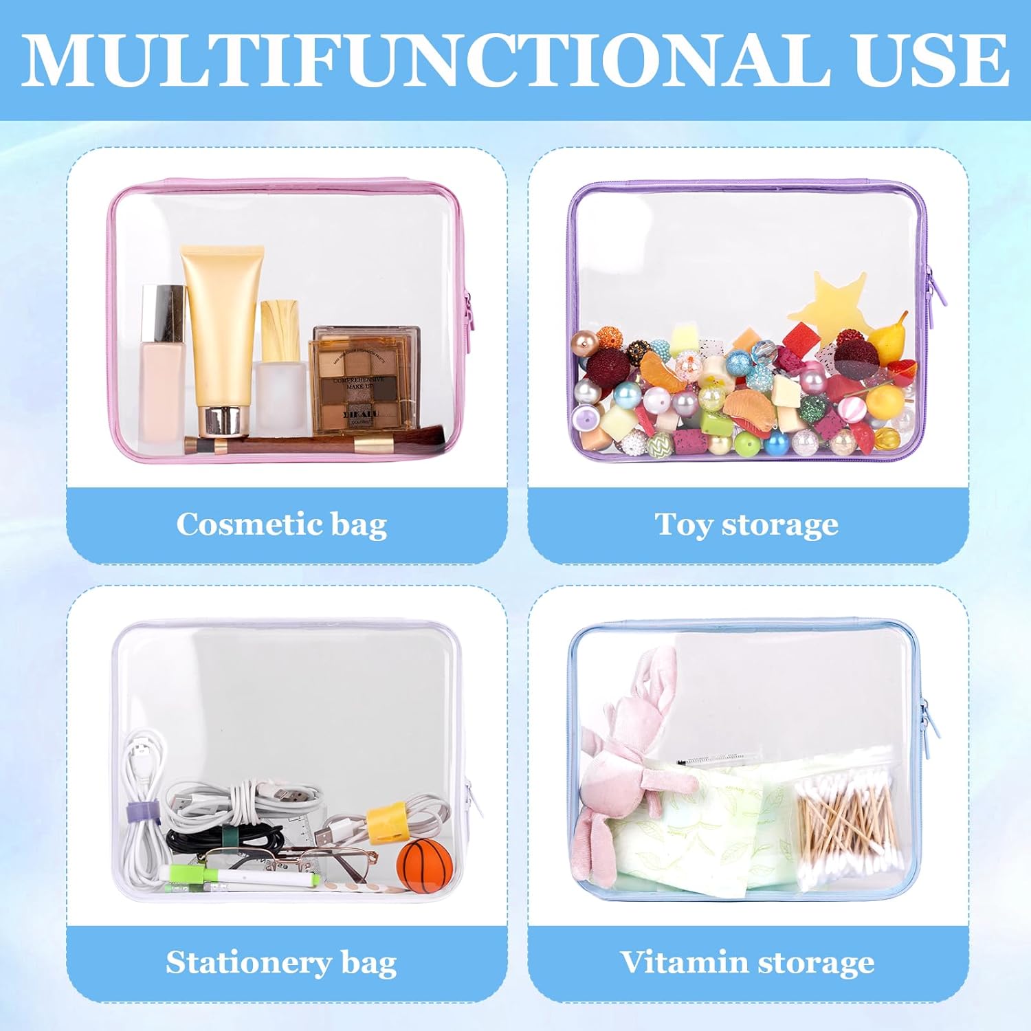 4 Pcs Clear Hard Shell Zipper Case, Hard Sided Pencil Case Clear Zipper Toys Puzzles Organizer, Travel Plastic Pouch for Makeup Storage Box, Building Blocks Bins - Image 4