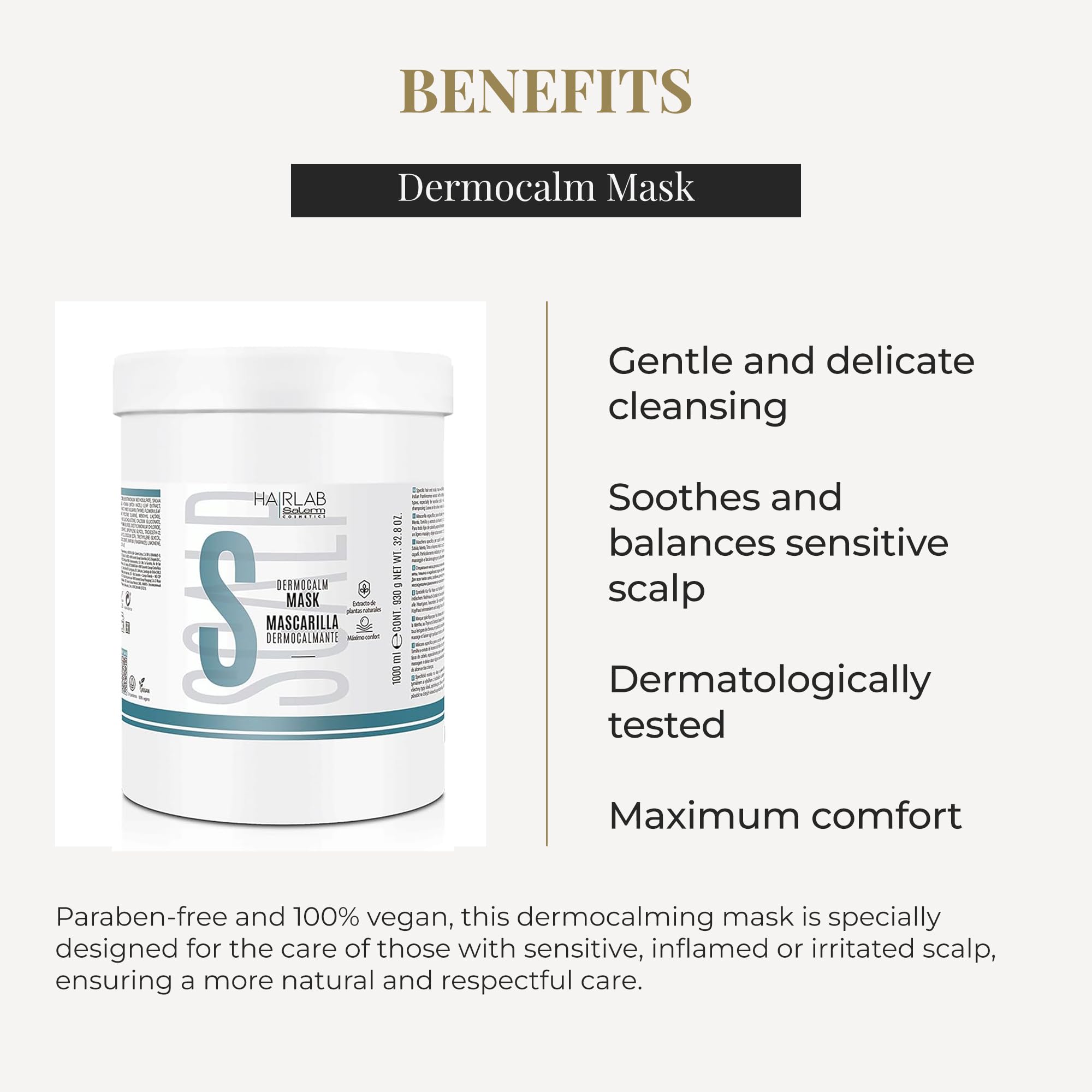 SALERM Dermocalm Hair Lab Dermocalm Hair Mask 1000ml with Witch Hazel, Rosemary, Mint and Thyme, Gentle Cleansing - Image 3
