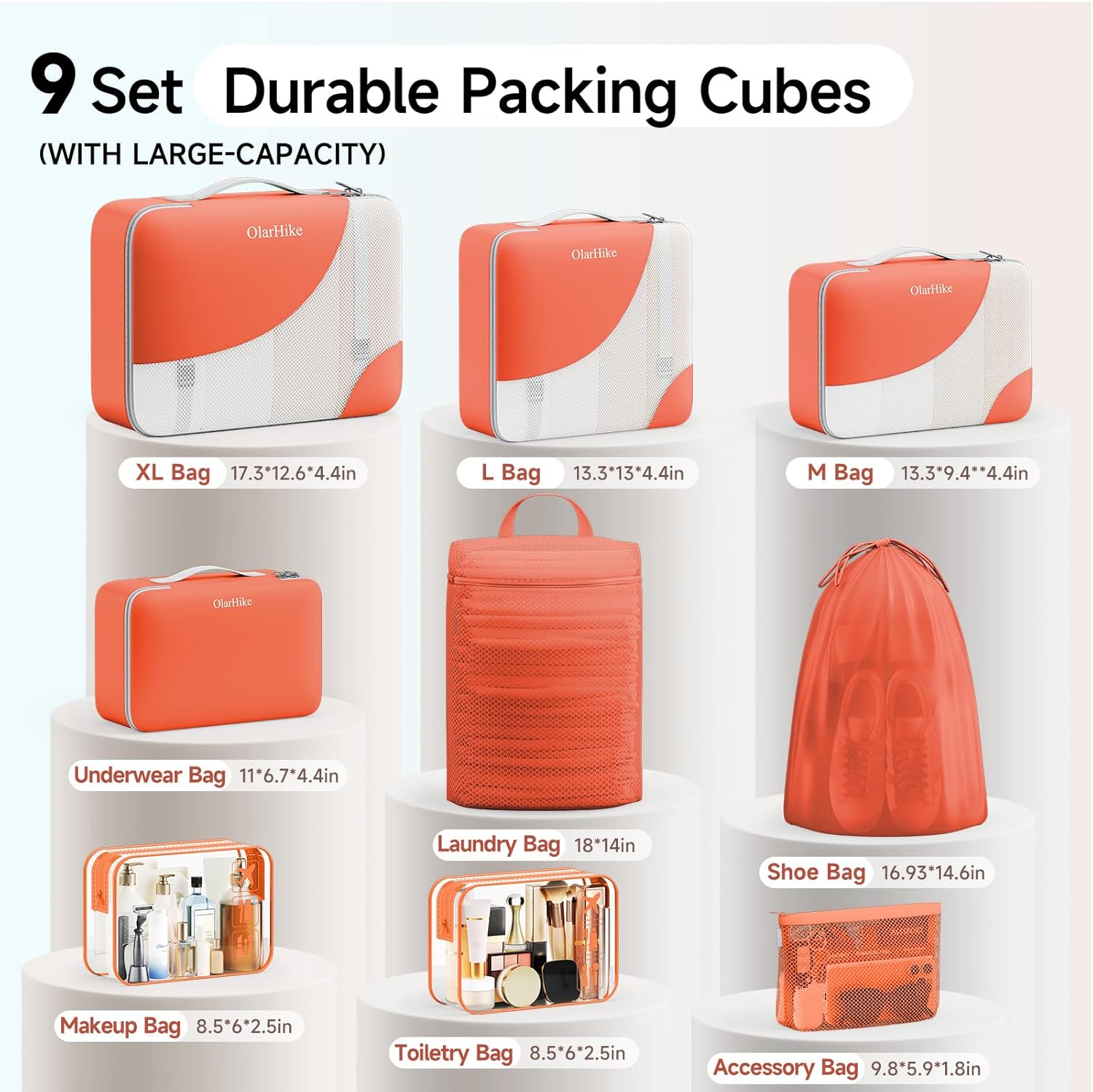 9 Set Packing Cubes for Travel, Gifts for Women Mom,Anti-Tearing Suitcase Organizer for Luggage Carts with Shoe & Hanging Toiletry Bag,OlarHike Vacation Essentials & Accessories for Cruise Ship